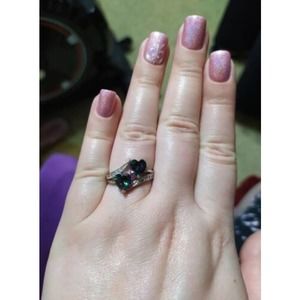 Double Heart Rainbow Rhodium Plated Zircon Ring+